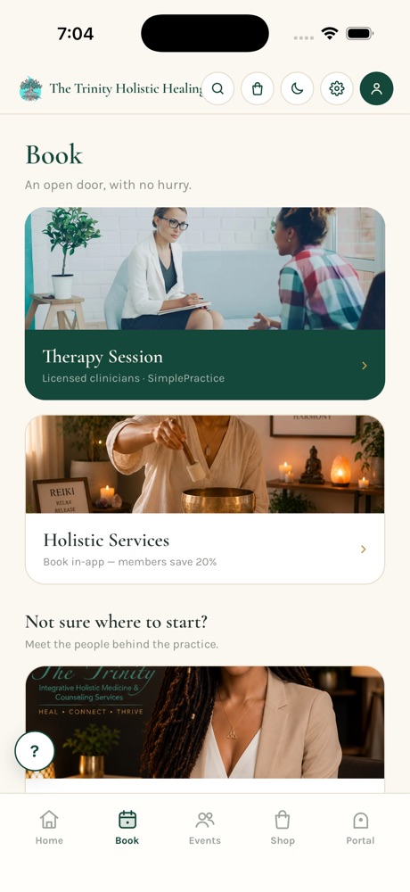 The Trinity app, Book screen