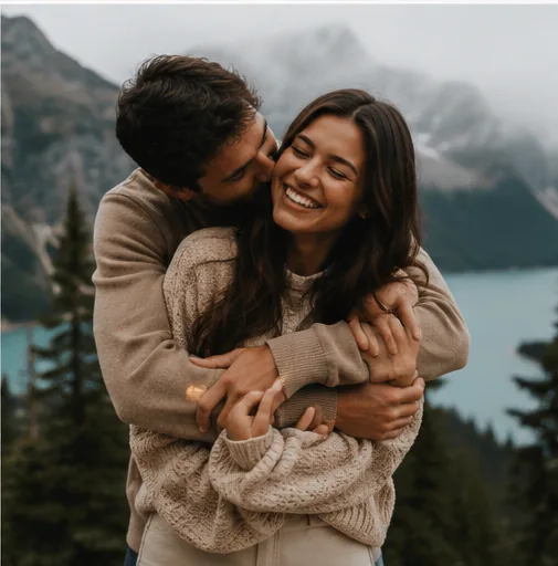 A couple in the mountains, planning their Trinity getaway